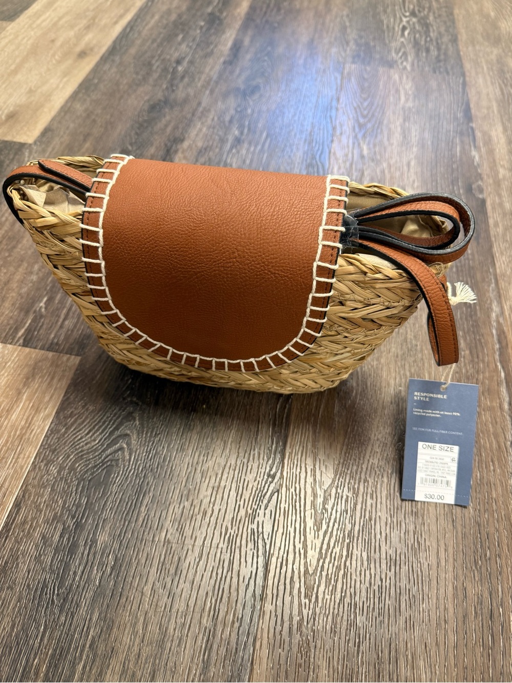 Universal Thread Tan Faux-Leather Flap Woven Crossbody Bag